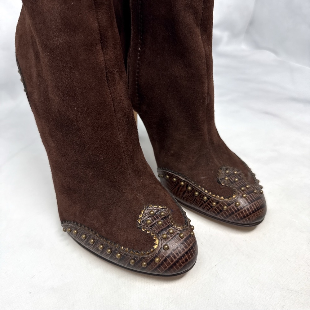 NEW Giuseppe Zanotti Vicini Vintage Y2K Suede Western Studded Heeled Ankle Boots - Picture 4 of 15